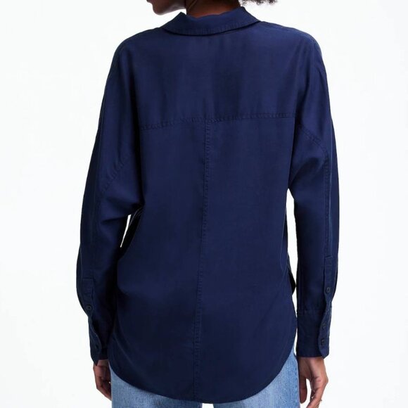 MADEWELL Women's Small Relaxed Dolman Button-Up Shirt Navy Blue Oversized Blouse - Picture 4 of 6